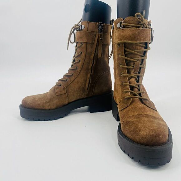Sam Edelman Size 5.5 Tan Suede Junip Lace Up Combat Mid Calf Boot - Picture 4 of 11